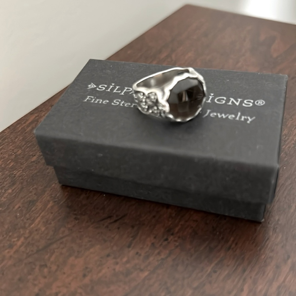 Silpada Sterling Silver Smoky Quartz Ring with Sculpted Band